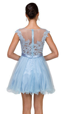 Lace-Applique-Bodice Short Homecoming Dress Sky Blue / XSmall Lace-Applique-Bodice Short Homecoming Dress Sky Blue / XSmall