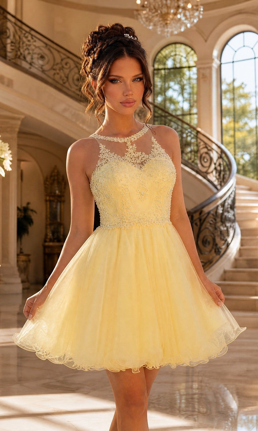 Beaded Lace Short Babydoll Party Dress