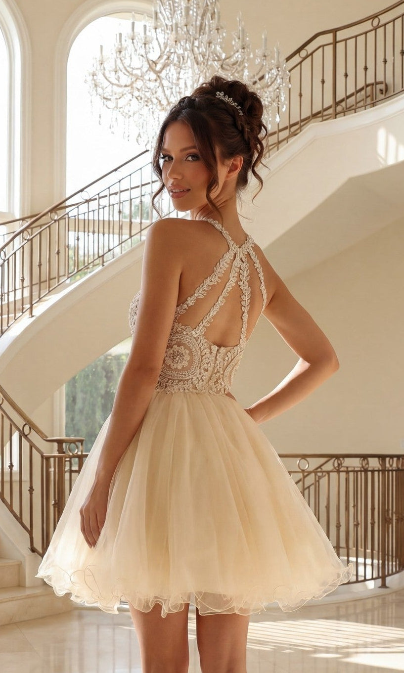 Beaded Lace Short Babydoll Party Dress