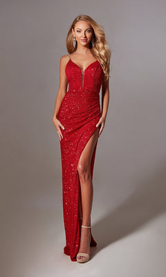 Long Sequin Prom Dress with Lace-Up Open Back Red / 0