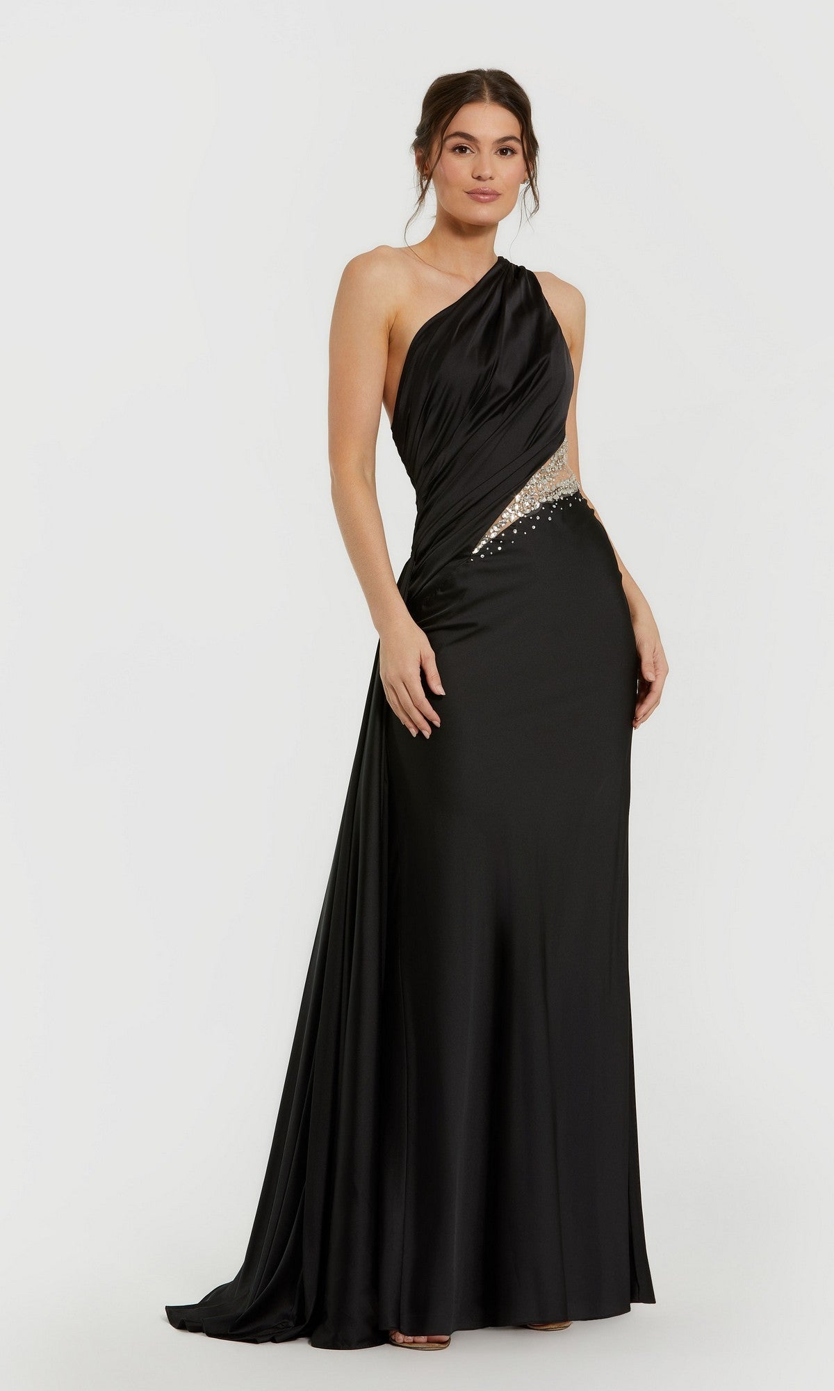 formal one shoulder black dress Black One Shoulder Prom Dress with High Leg Slit, One Shoulder Black H –  SELINADRESS main image 1