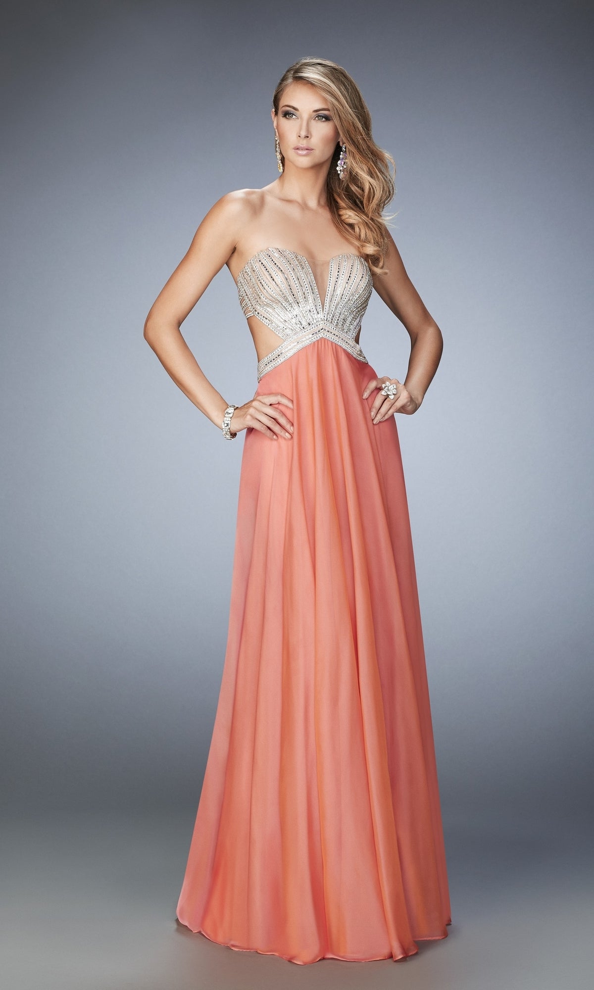 La Femme Open-Back Chiffon Prom Dress 22179
