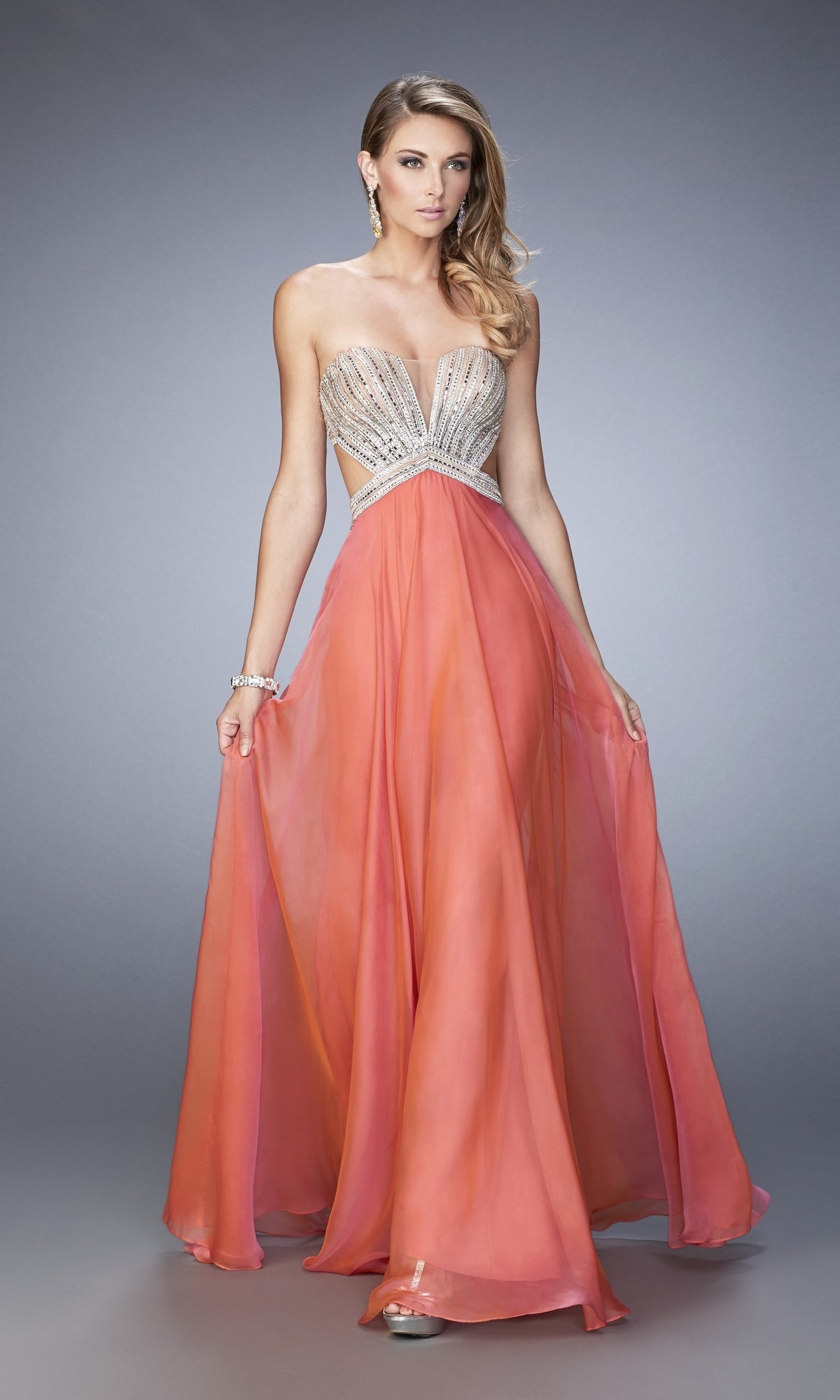 La Femme Open-Back Chiffon Prom Dress 22179 Grapefruit / 00 La Femme Open-Back Chiffon Prom Dress 22179 Grapefruit / 00
