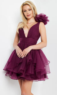 Jovani Rosette-Shoulder Short Party Dress 22779