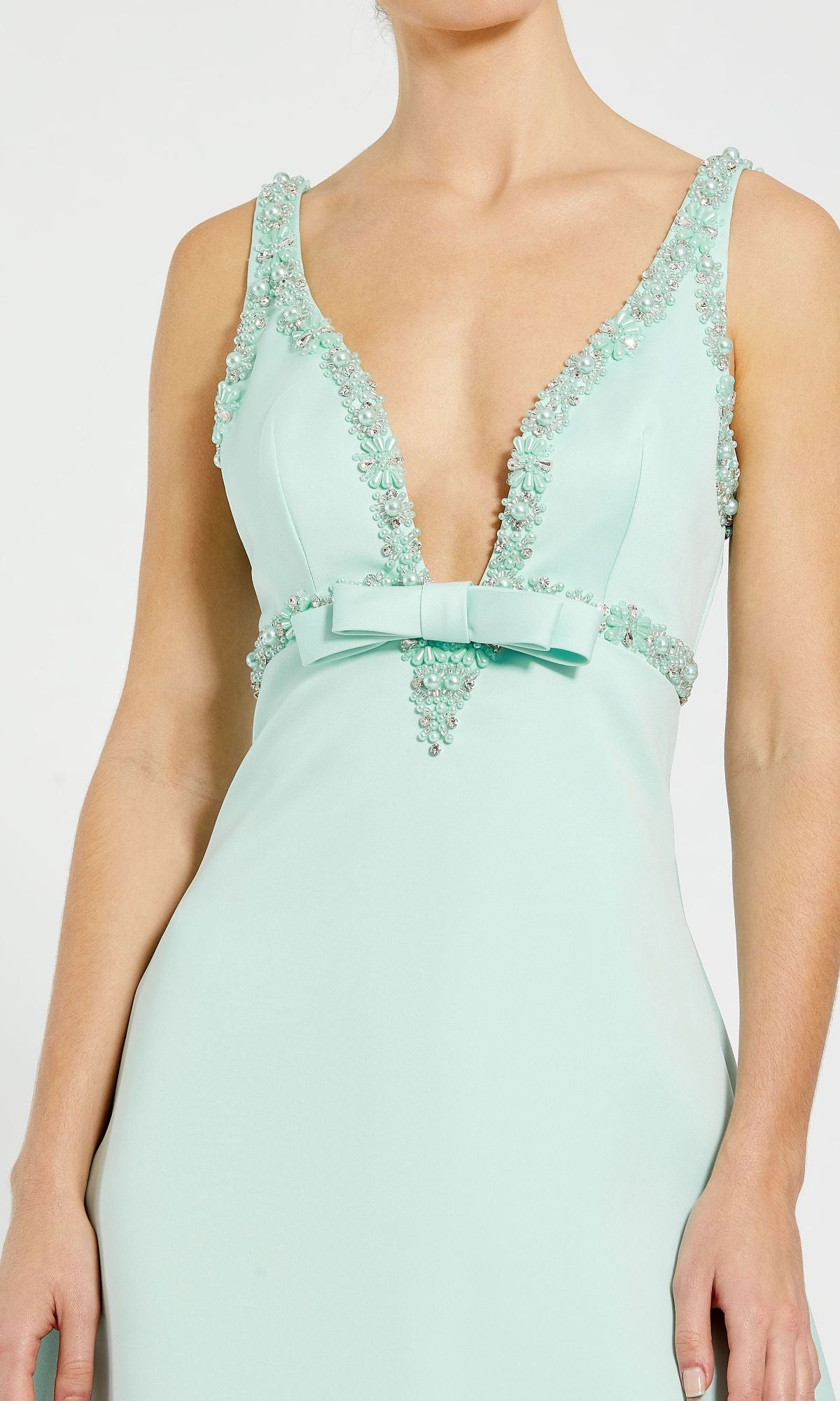 Mac Duggal Women's Hand Beaded Detail A-Line Mini Dress - Mint Mac Duggal Women's Hand Beaded Detail A-Line Mini Dress - Mint