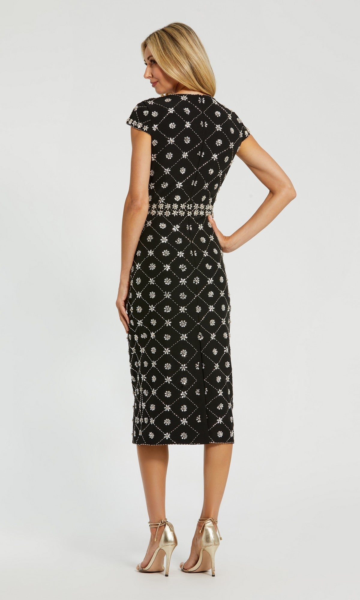 slim fit dress slacks Mac Duggal Women's Hand-Embellished Cap-Sleeve Midi-Dress - Black