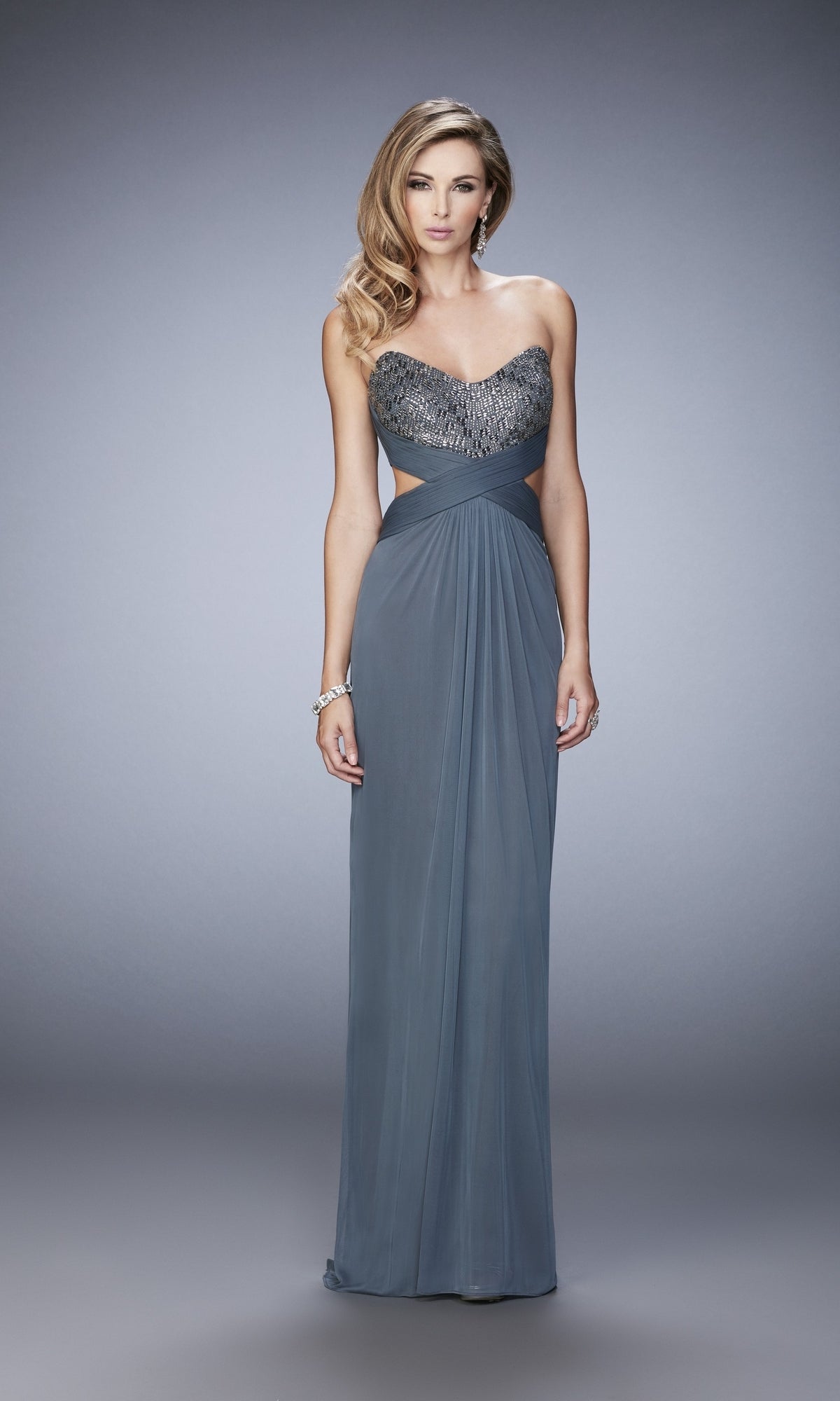 La Femme Strapless Scoop-Neck Prom Dress 22454