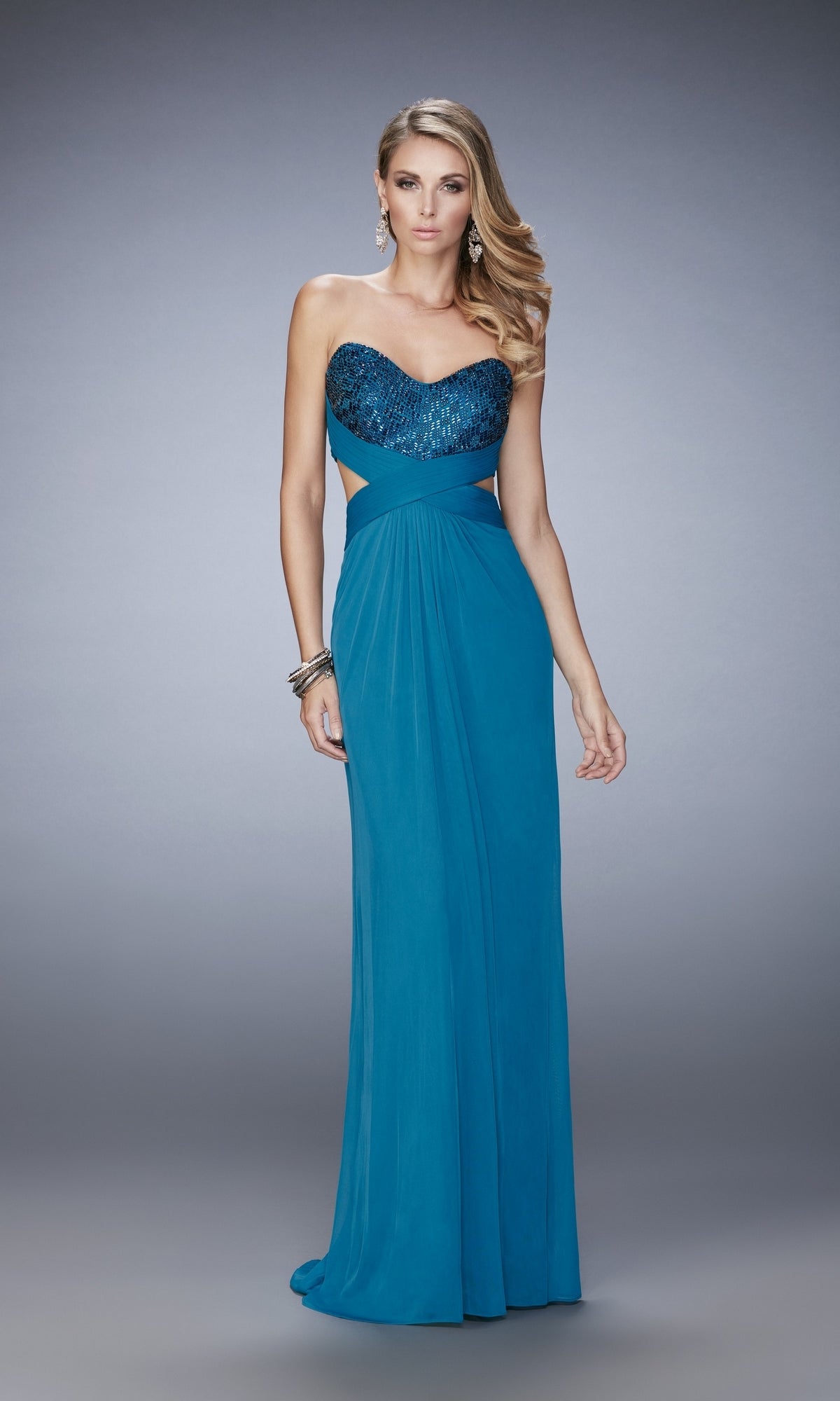 La Femme Strapless Scoop-Neck Prom Dress 22454
