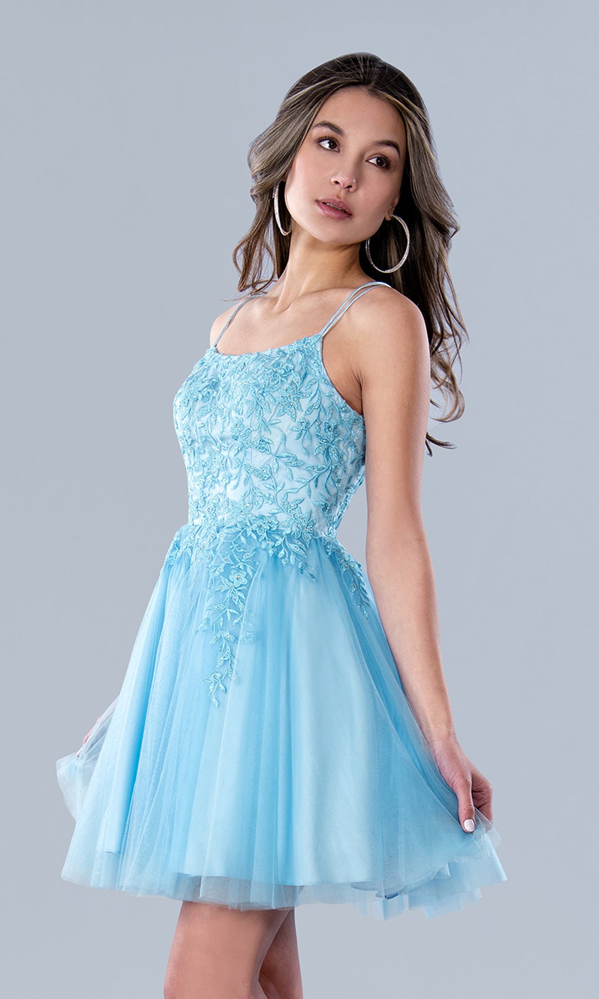 Corset-Back Short Blue A-Line Homecoming Dress