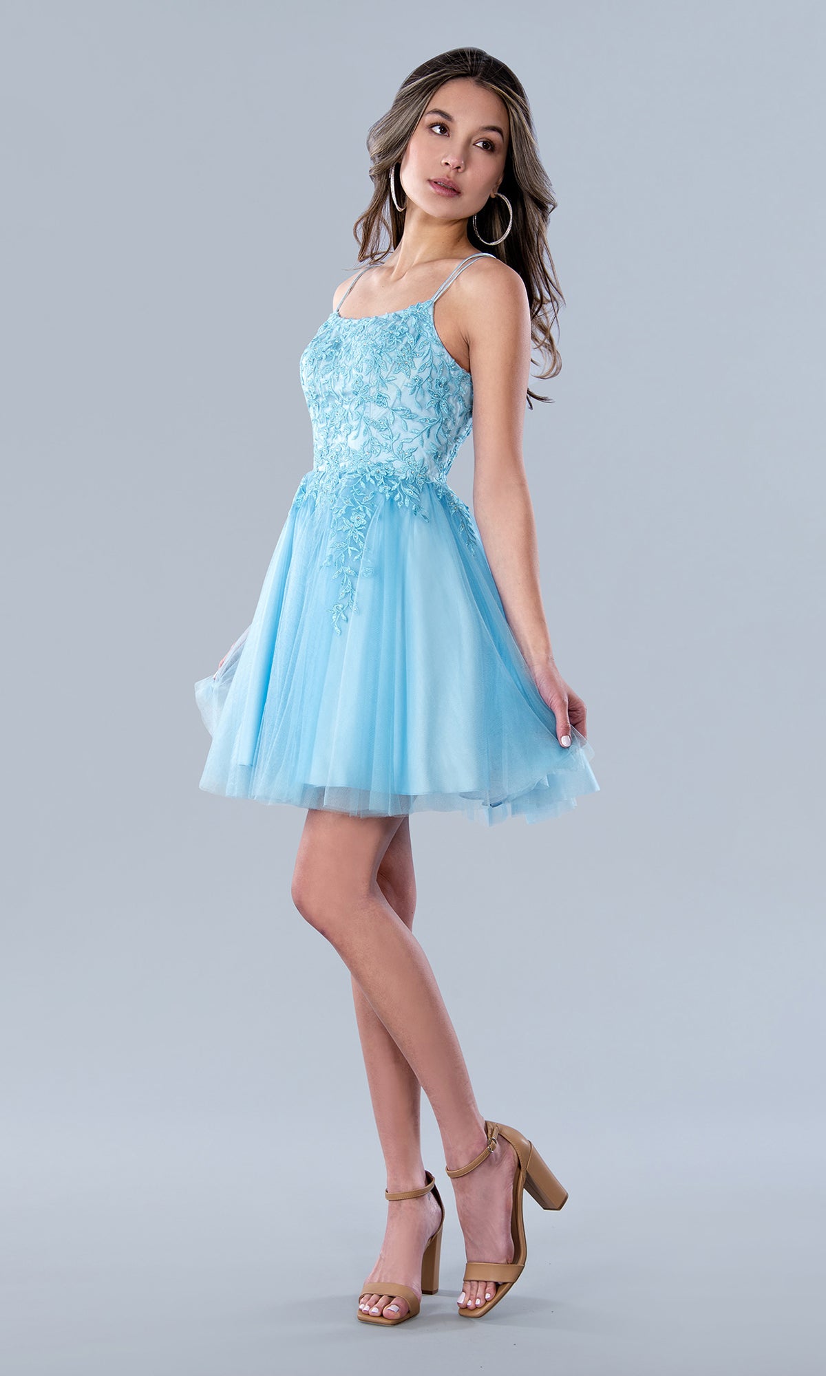 Corset-Back Short Blue A-Line Homecoming Dress