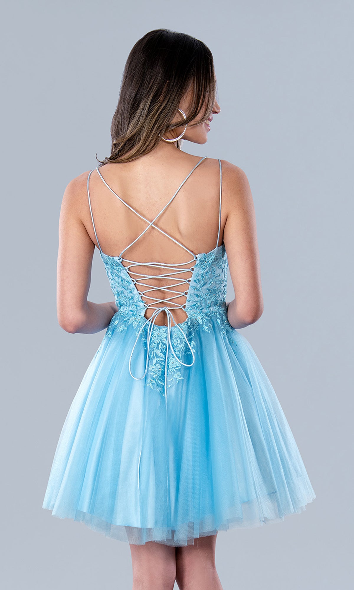 Corset-Back Short Blue A-Line Homecoming Dress
