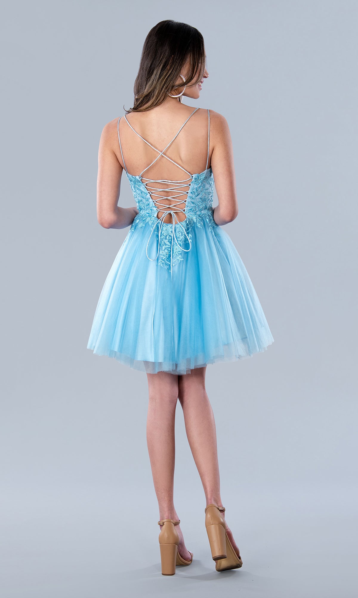 Corset-Back Short Blue A-Line Homecoming Dress