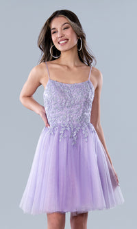Lilac Lace-Bodice Short Homecoming Dress 22771