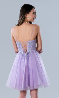 Lilac Lace-Bodice Short Homecoming Dress 22771