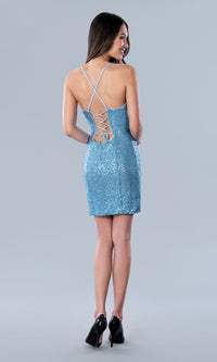 Lace-Up Short Sequin Homecoming Dress 22775