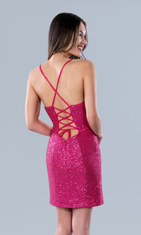 Lace-Up Short Sequin Homecoming Dress 22775