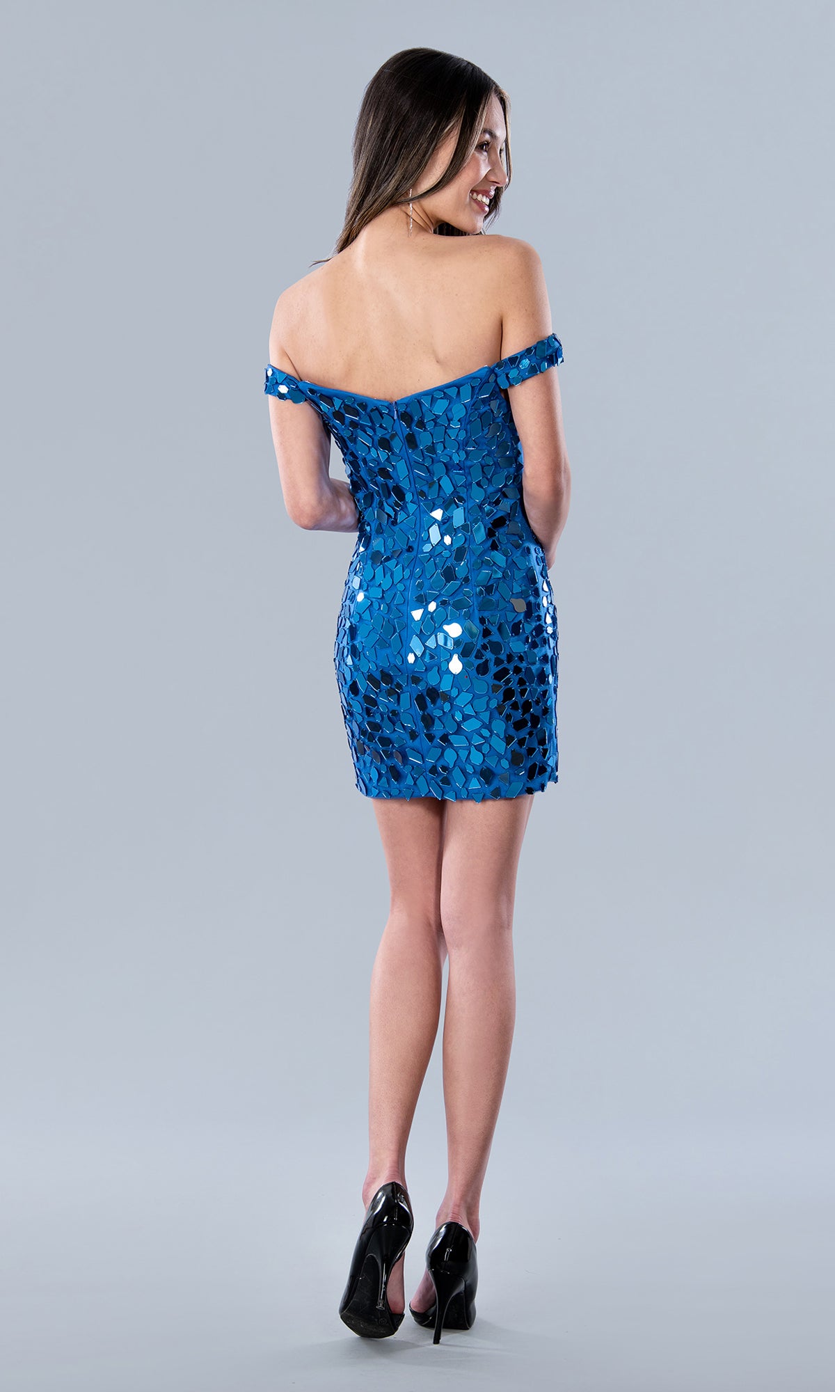 Off-Shoulder Short Broken-Glass Semi-Formal Dress