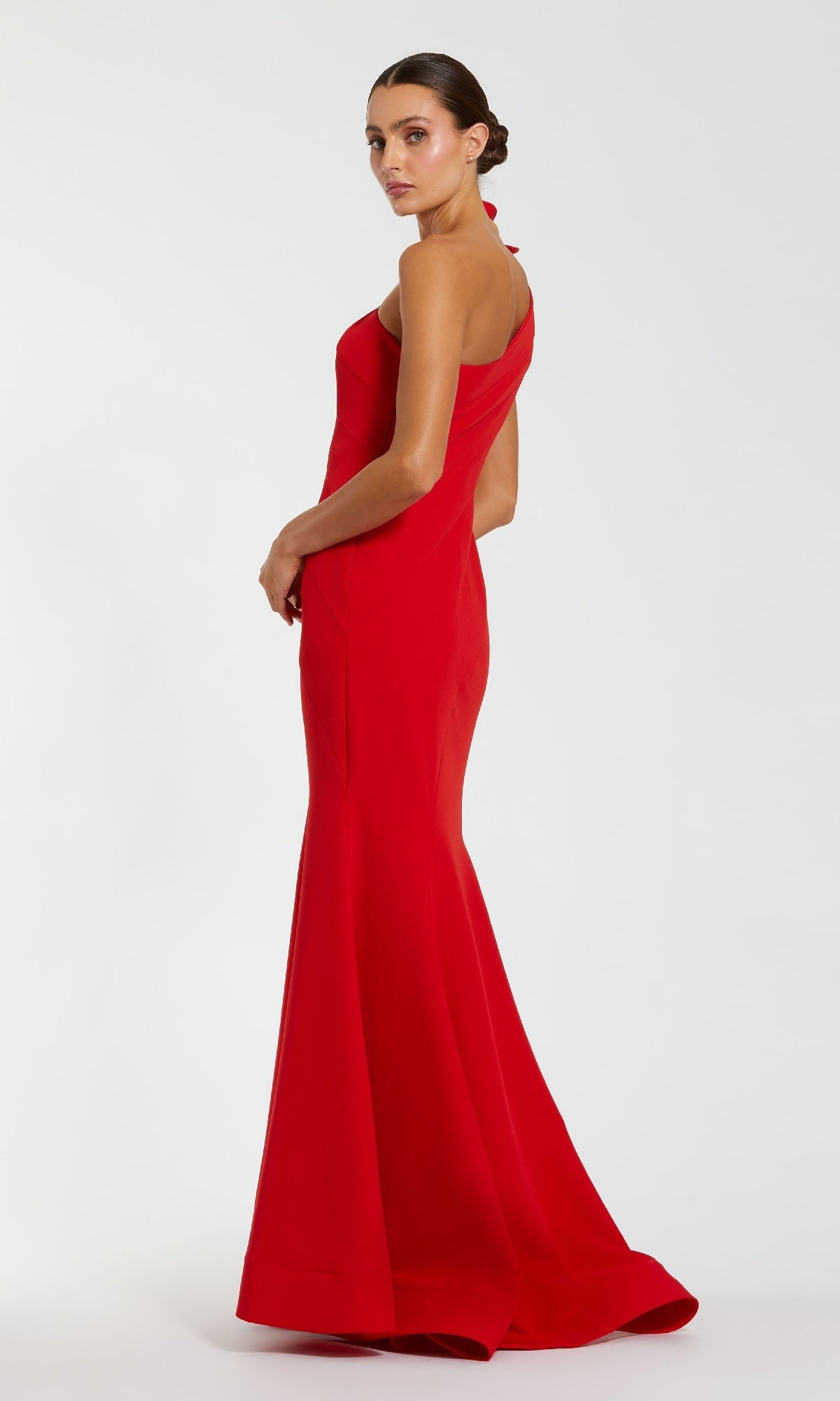 Red evening gown on a white background