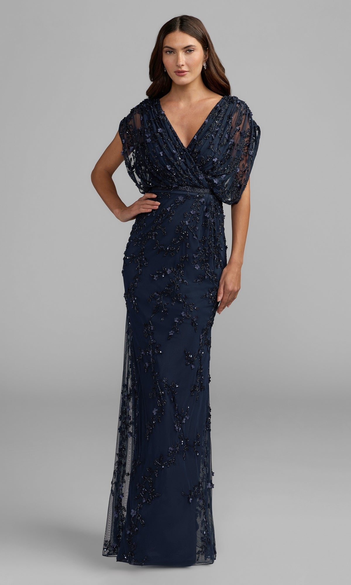 blouson formal dress Mac Duggal Women's Beaded V-Neck Short Sleeve Gown - Green - Size 12 Fully lined and then Size:US26W long sleeved dress Leely Women Sage Green