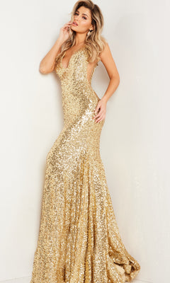 Jovani Long Sequin Mermaid Prom Dress 23079 Gold / 0 Jovani Long Sequin Mermaid Prom Dress 23079 Gold / 0