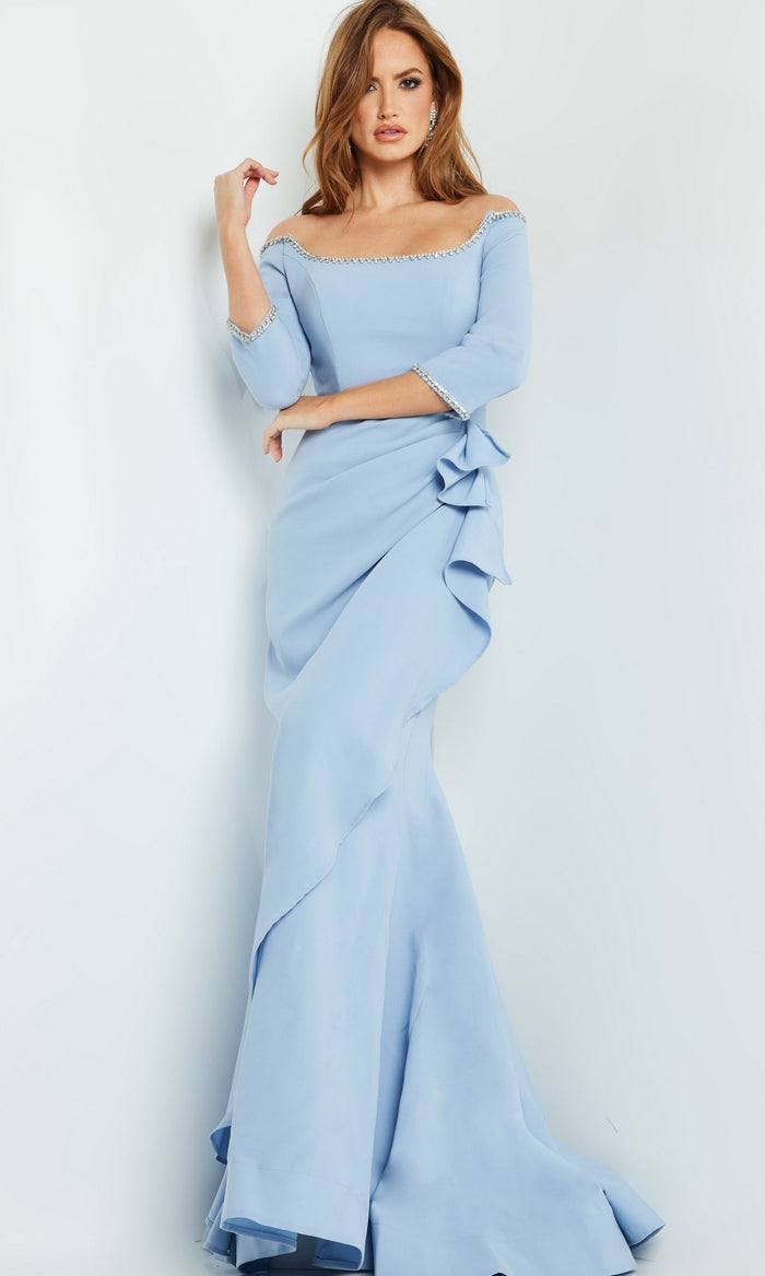 Jovani Long Formal Dress with Bead Trim 23190