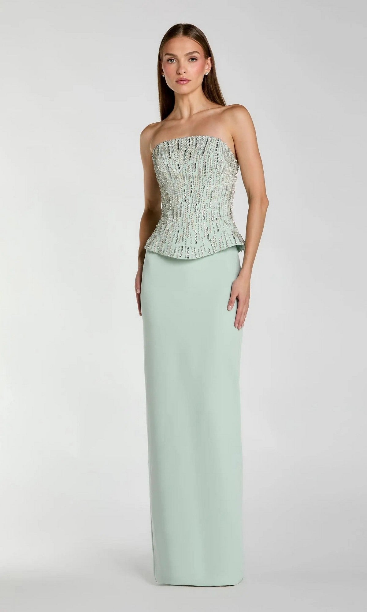 mint green strapless dress Mac Duggal Women's Crepe Embellished Corset Column Gown - - Size 4 Style:Women's Ideal Racerback Tank Mother Daughter Matching Party 11-12 years Shoulder to Hemline