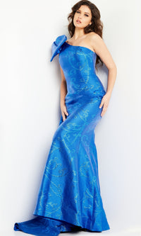 Jovani One-Shoulder-Bow Long Formal Dress 23742