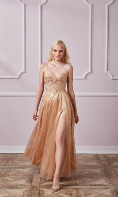 pale gold dress Long Glitter Corset Prom Dress: Aerie Couture 237 Gold / 000