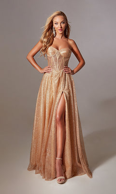 Strapless Long Glitter Prom Dress with Corset PromGirl