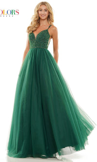 Beaded-Bodice Long Poofy Prom Ball Gown 2382