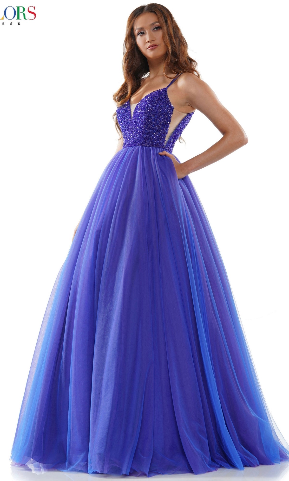 Beaded-Bodice Long Poofy Prom Ball Gown 2382