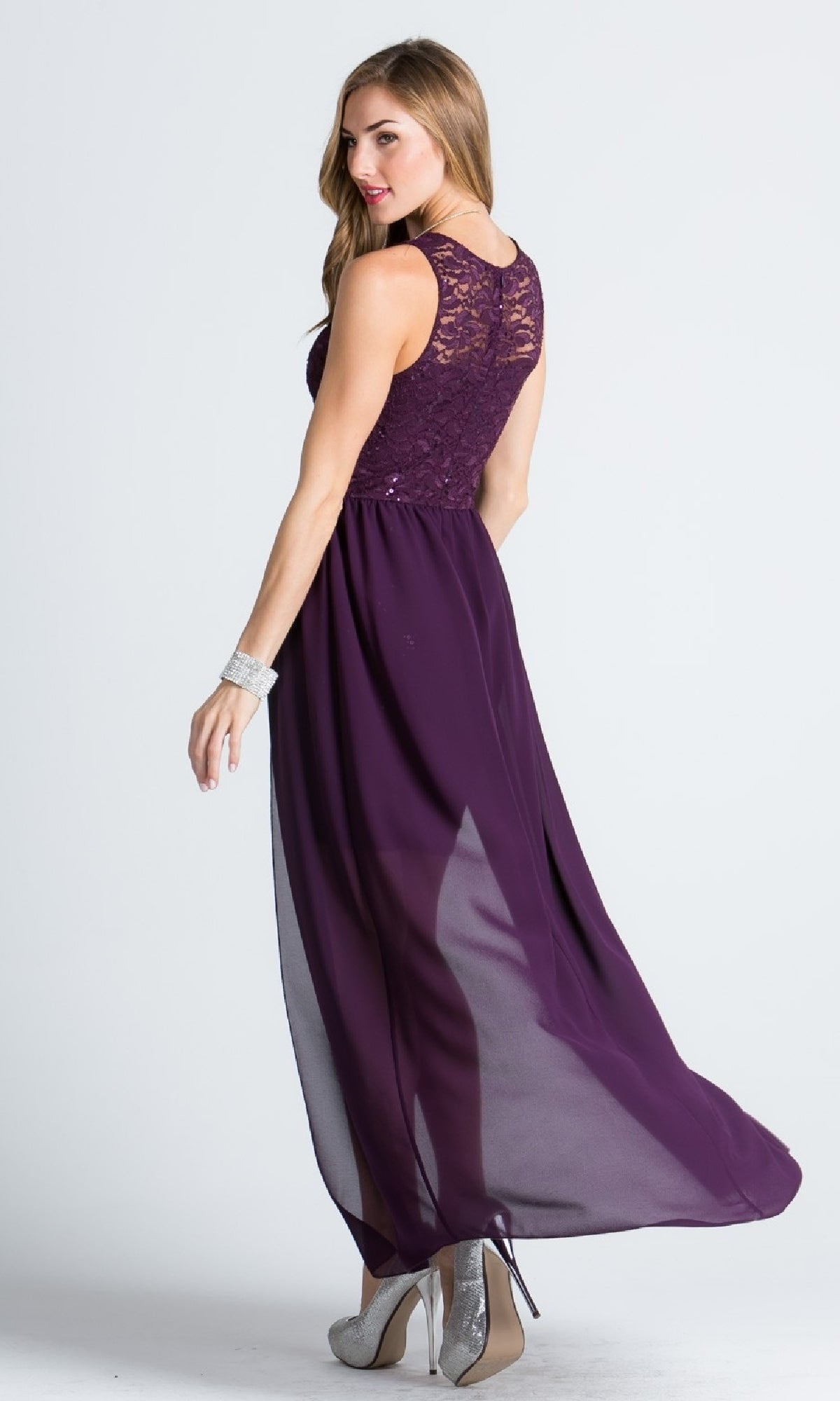 Sleeveless Short Lace Party Dress with Chiffon Overlay PromGirl