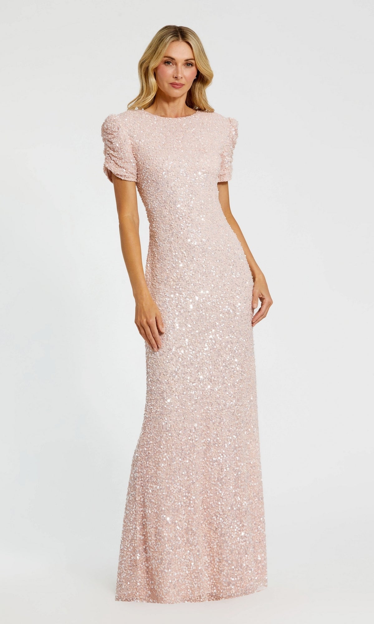 Mac Duggal Beaded Short-Sleeve Gown