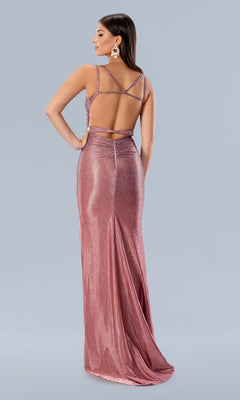 Cowl-Neck Long Beaded Prom Dress with Statement Back PromGirl