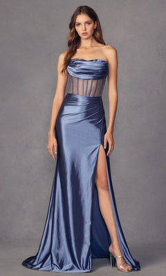 Strapless Pleated Long Formal Prom Dress