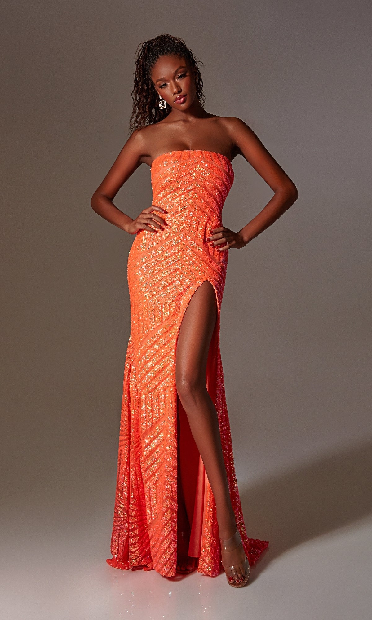 bright orange maxi dress Strapless Long Prom Dress with Sequins Purple / 2