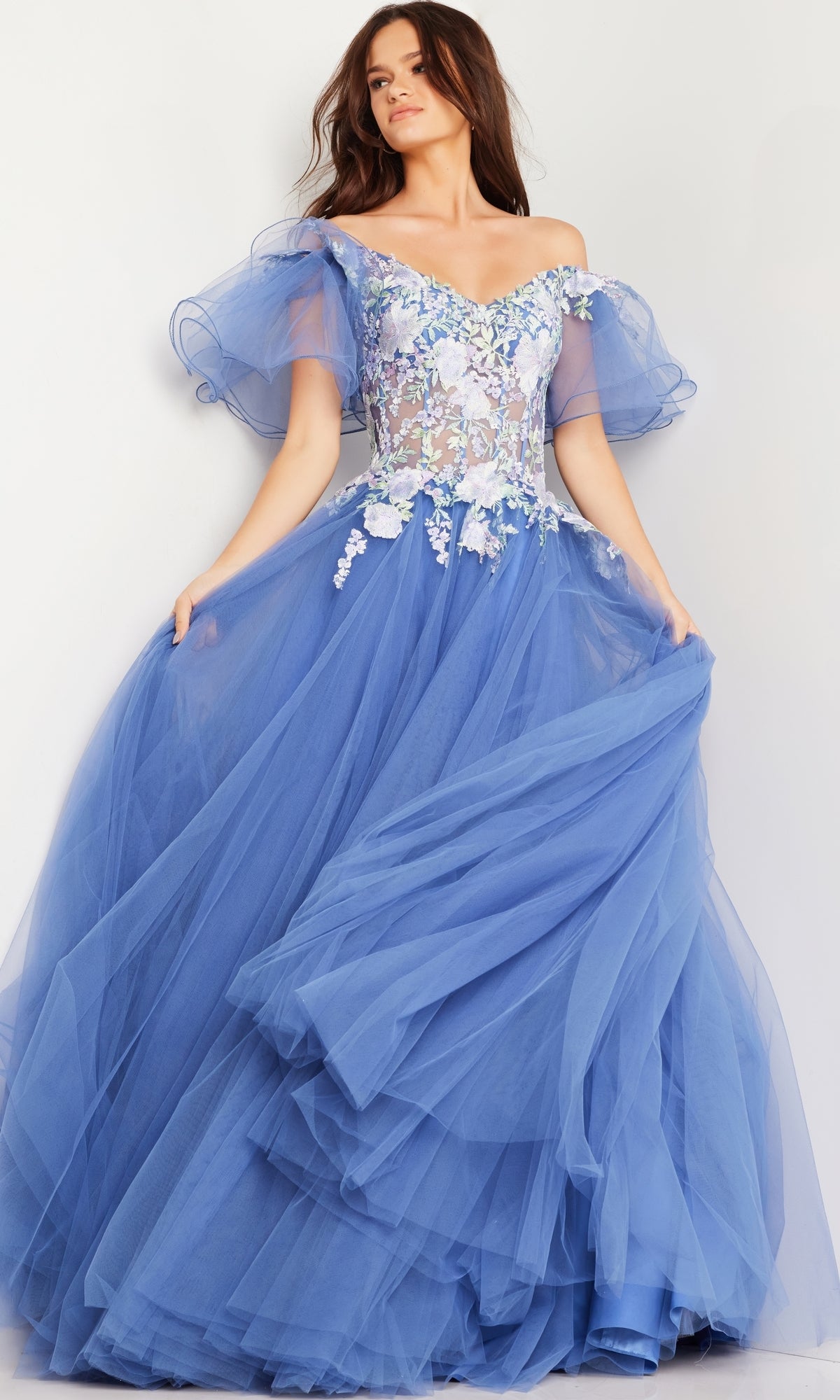 Jovani Long Periwinkle A-Line Prom Dress 24575