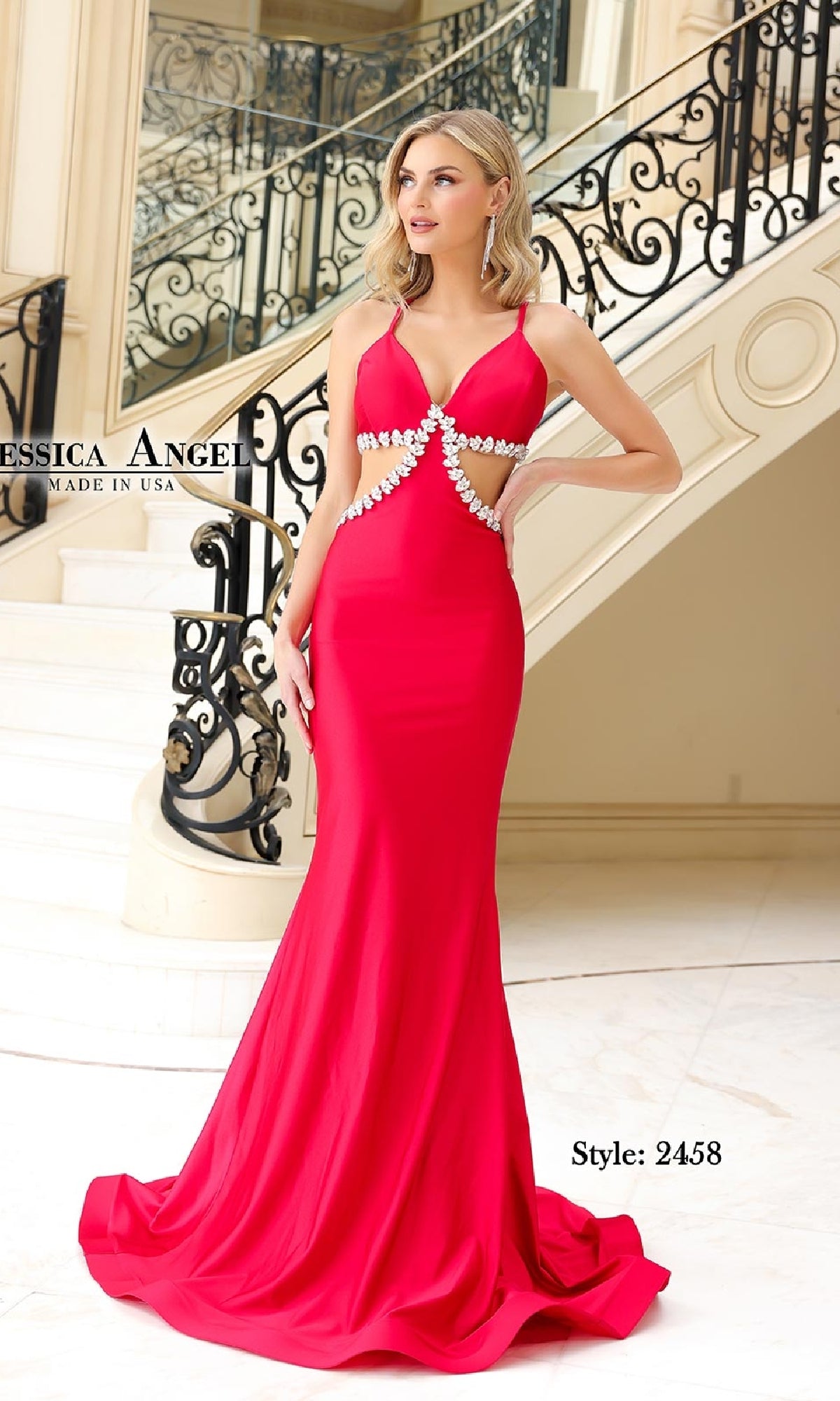 Long Halter Prom Dress with Bead-Trimmed Cut Outs Red / Small Long Halter Prom Dress with Bead-Trimmed Cut Outs Red / Small