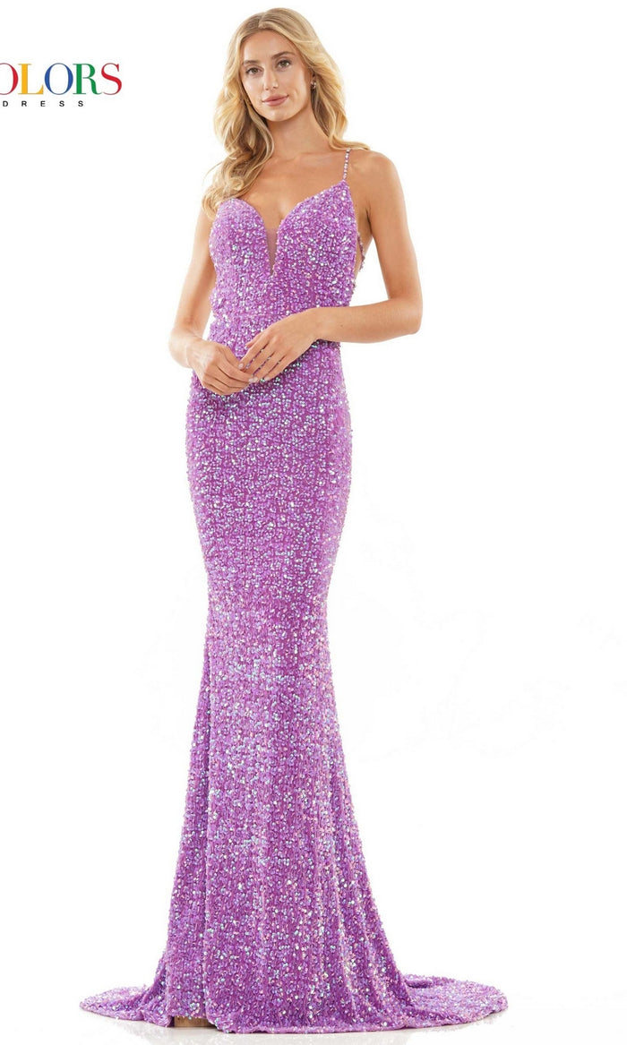 Strappy-Back Beaded Long Velvet Prom Dress 2439