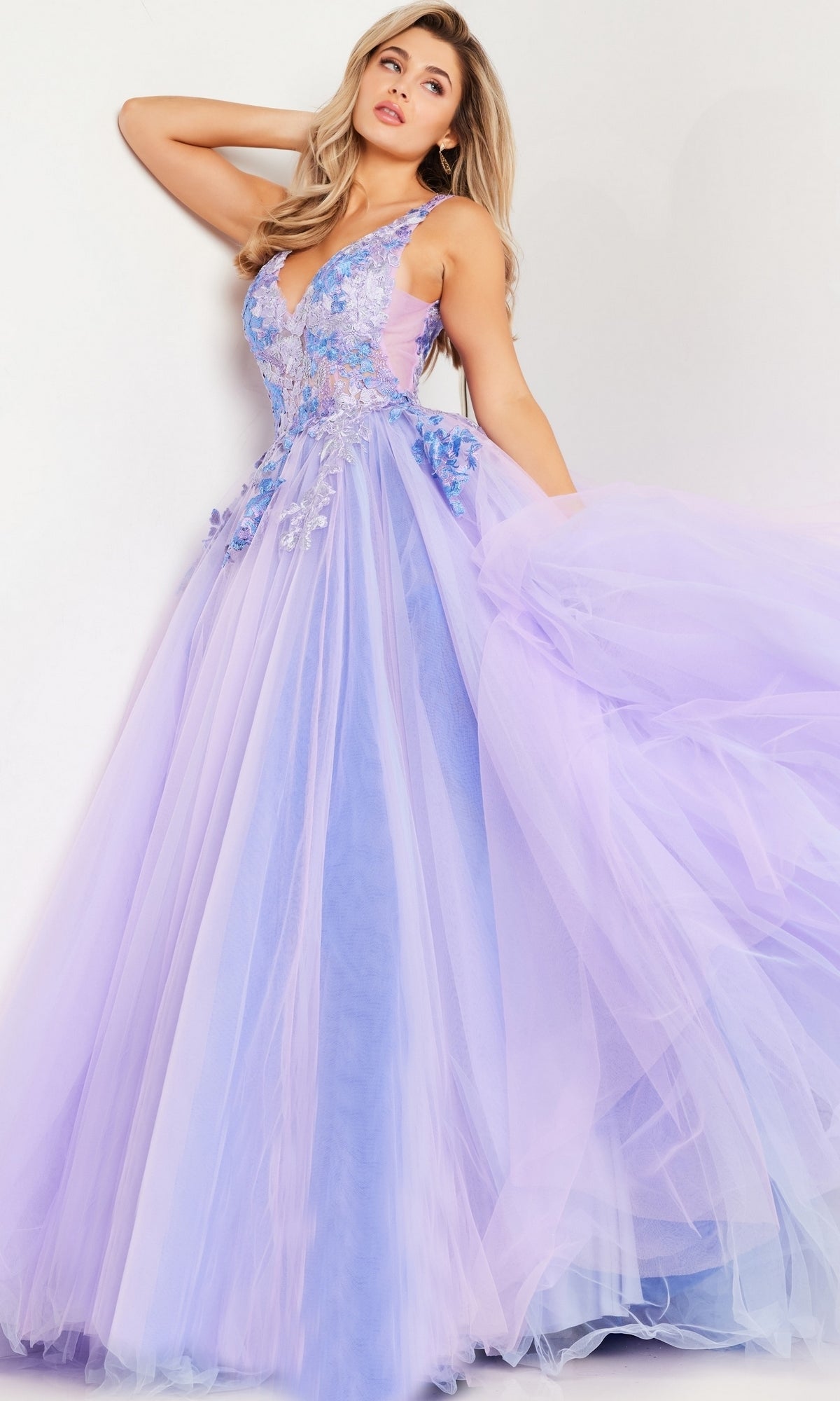Open-Back Long Purple A-LIne Prom Dress with Embroidery Lilac/Multi / 0 Open-Back Long Purple A-LIne Prom Dress with Embroidery Lilac/Multi / 0