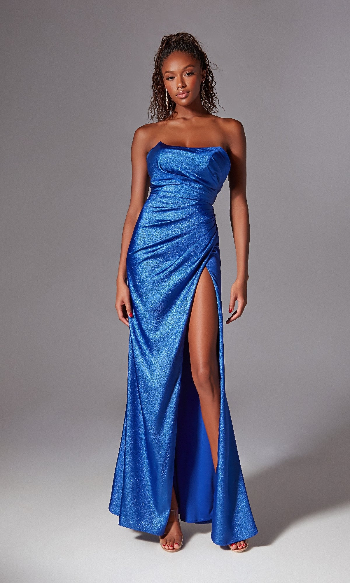 Strapless Long Glitter Prom Dress with Lace-Up Back Royal / 12