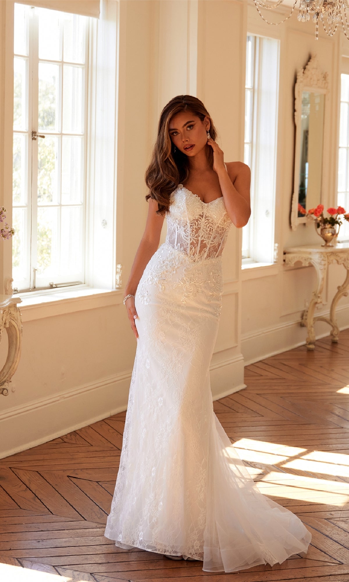 Juliet JT2481UW Off-White Lace Long Formal Dress