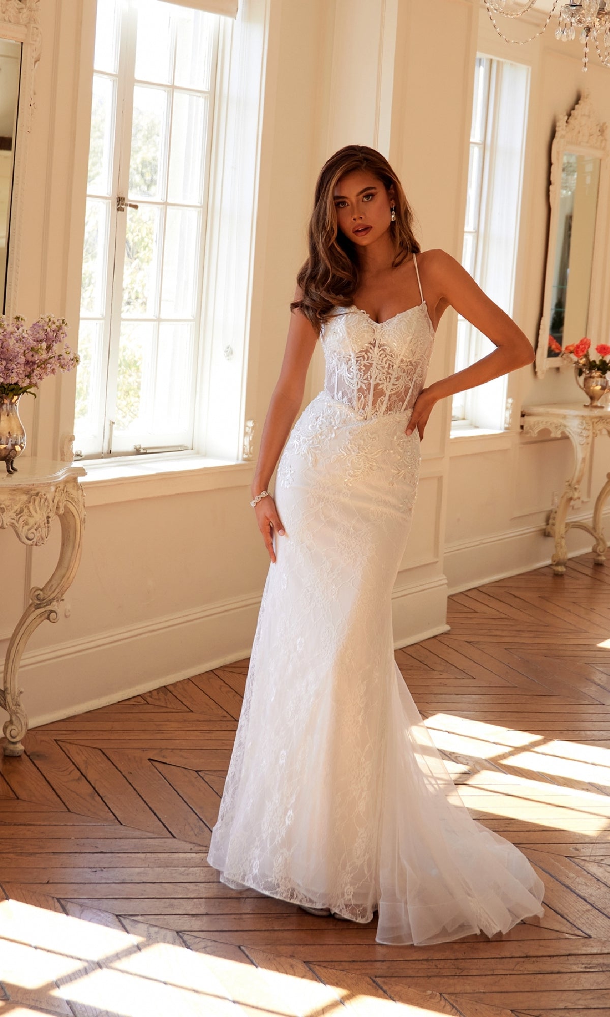 Juliet JT2481UW Off-White Lace Long Formal Dress Off White / 8