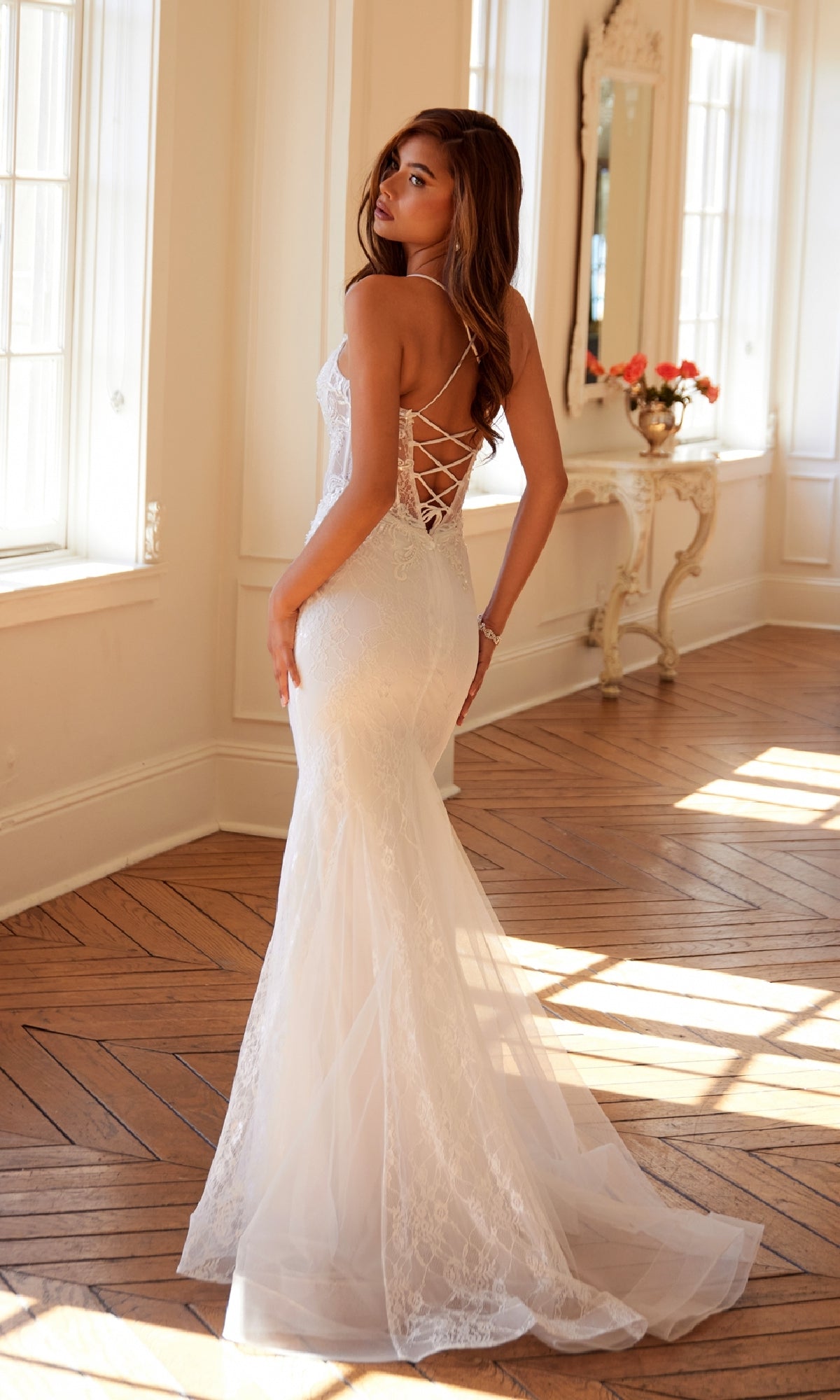 off shoulder lace mini dress Ethereal Elegance: Lace-Spliced Off-Shoulder Dress with Lantern Sleeves main image 1