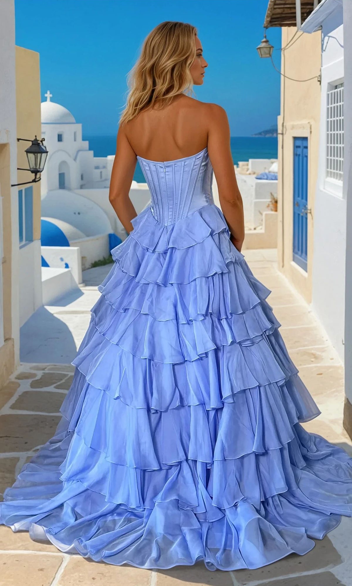 Strapless Ruffled Prom Ball Gown: PromGirl Exclusive