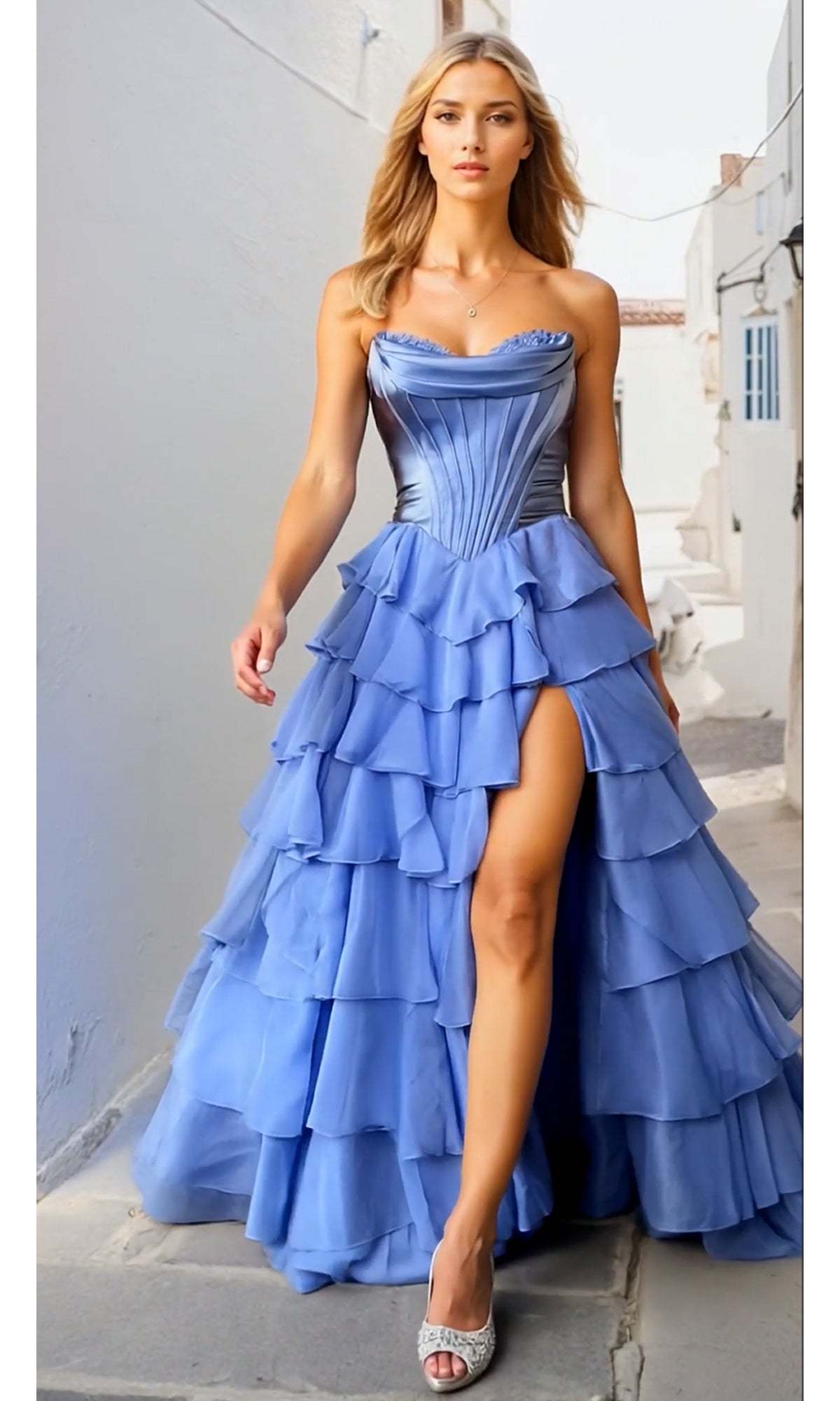 Strapless Ruffled Prom Ball Gown: PromGirl Exclusive