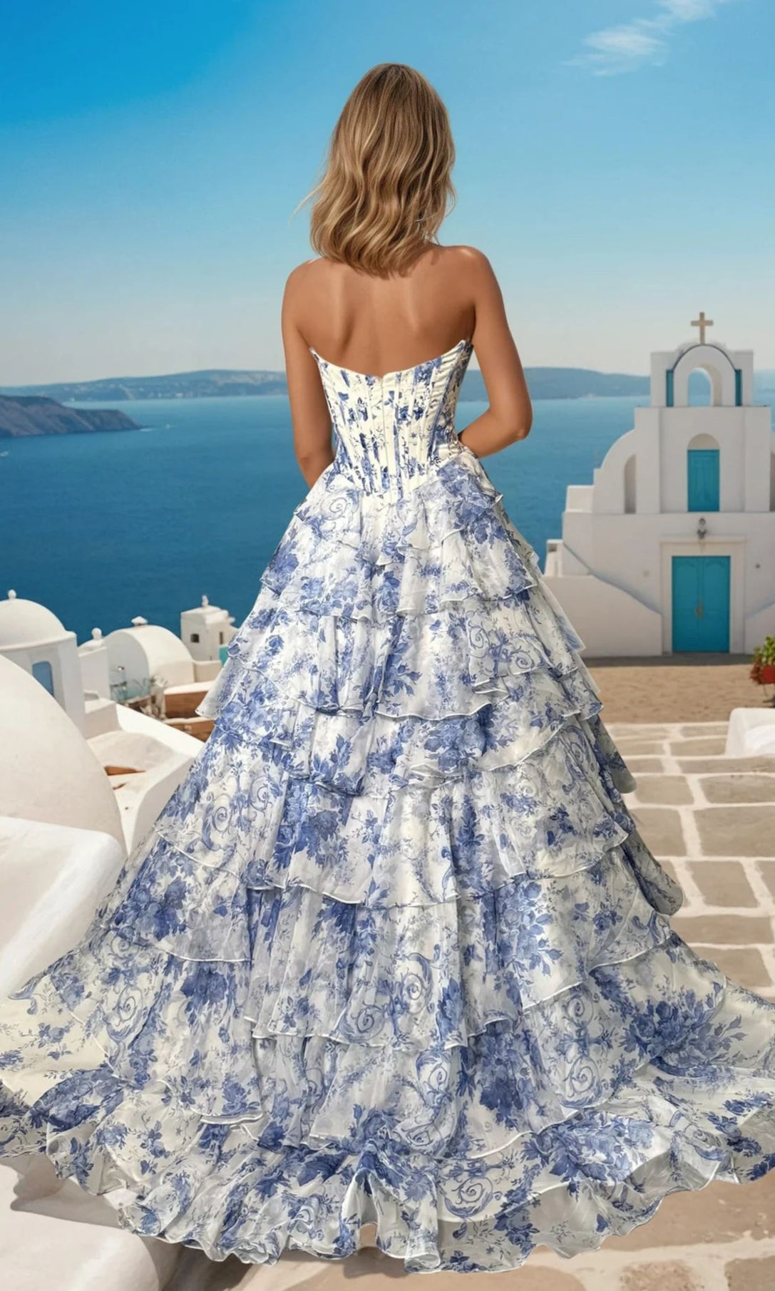 Blue Floral Prom Ball Gown: PromGirl Exclusive