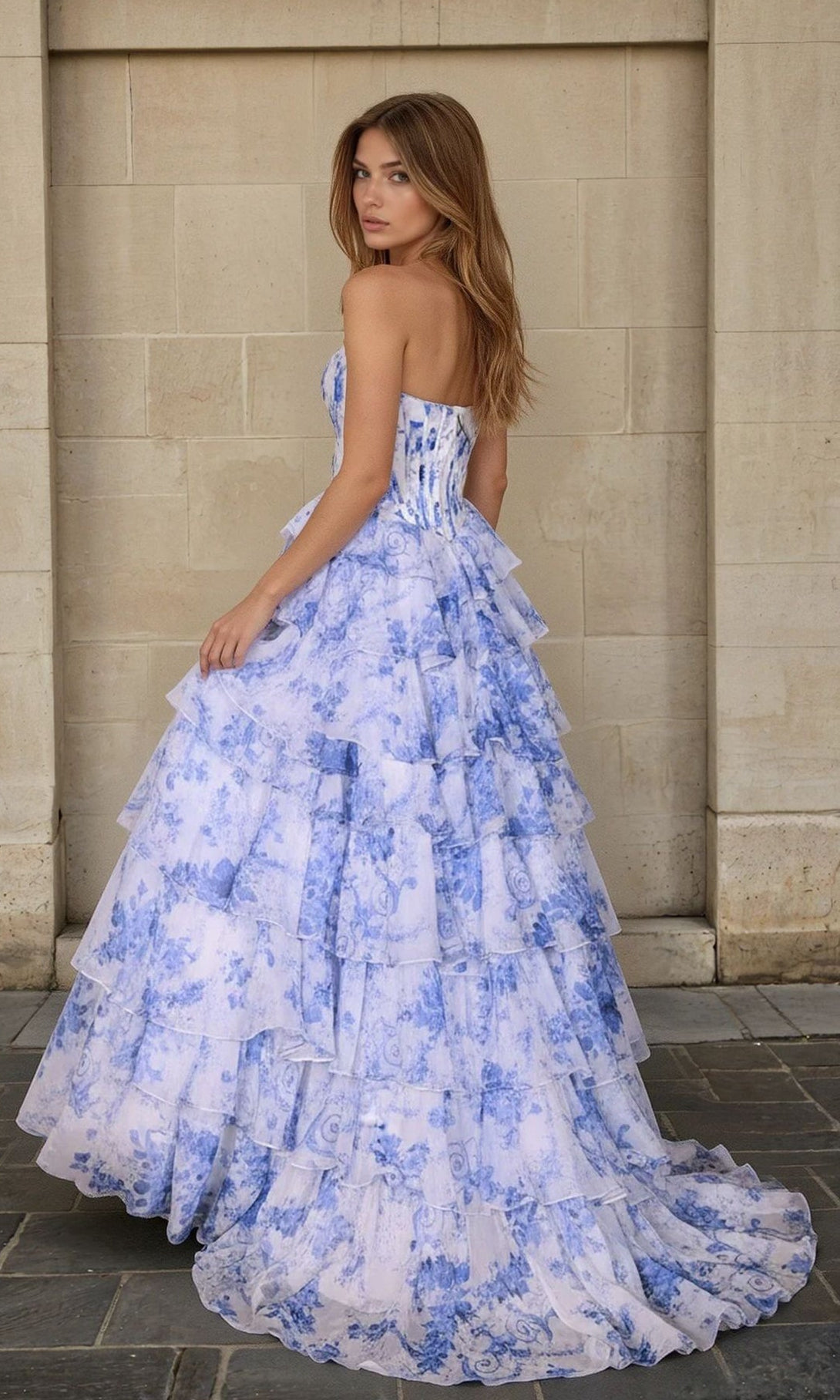 Atlanta Smoke And Vape Shop Strapless A-Line Ruffled Blue Floral-Print Prom Dress PromGirl Atlanta Smoke And Vape Shop Strapless A-Line Ruffled Blue Floral-Print Prom Dress PromGirl