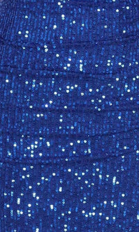 Close up of a royal blue sequin fabric with ruching.