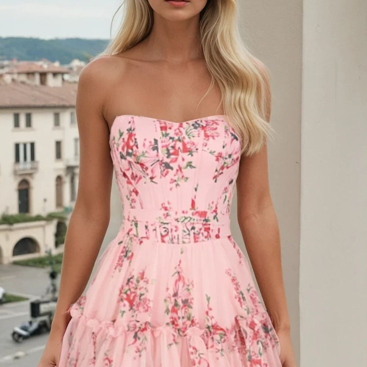 Fit-and-Flare Floral-Print Short Homecoming Dress